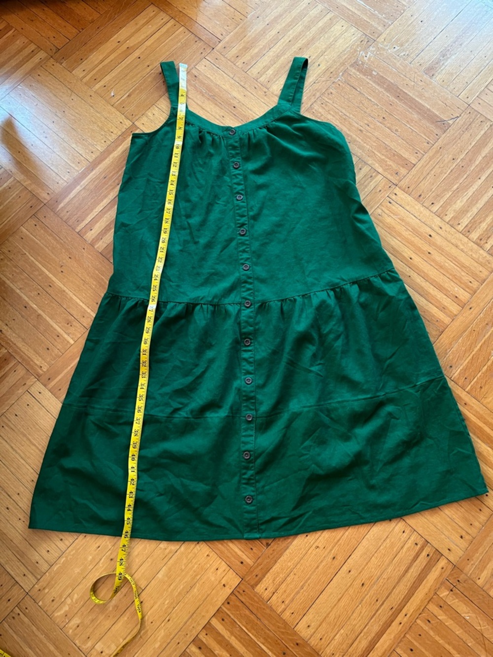 J. Crew Factory • Emerald Green Linen Button-Front Midi Dress